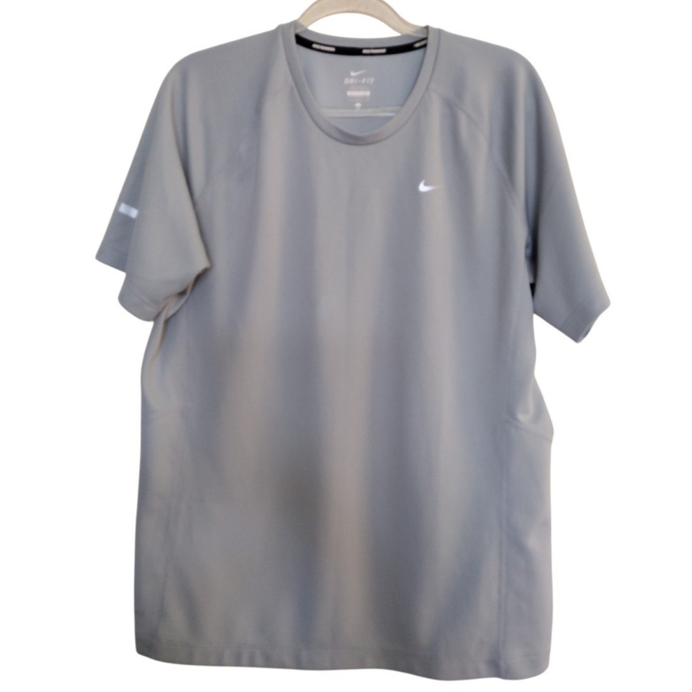 Nike Shirt Mens L Gray Short Sleeve Running Stretch Dri Fit Performance